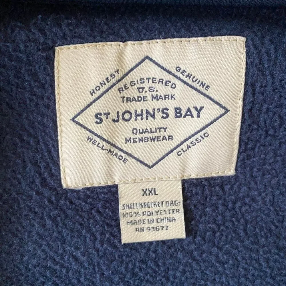 St John’s Bay men XXL full zip mock collar lightweight jacket navy blue